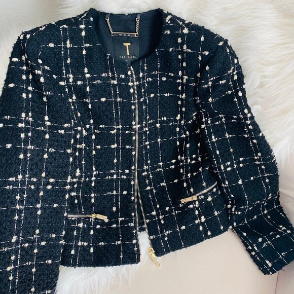 TED BAKER CHARRA METALLIC TWEED BOUCLE JACKET + Matching Skirt Set - Picture 7 of 16